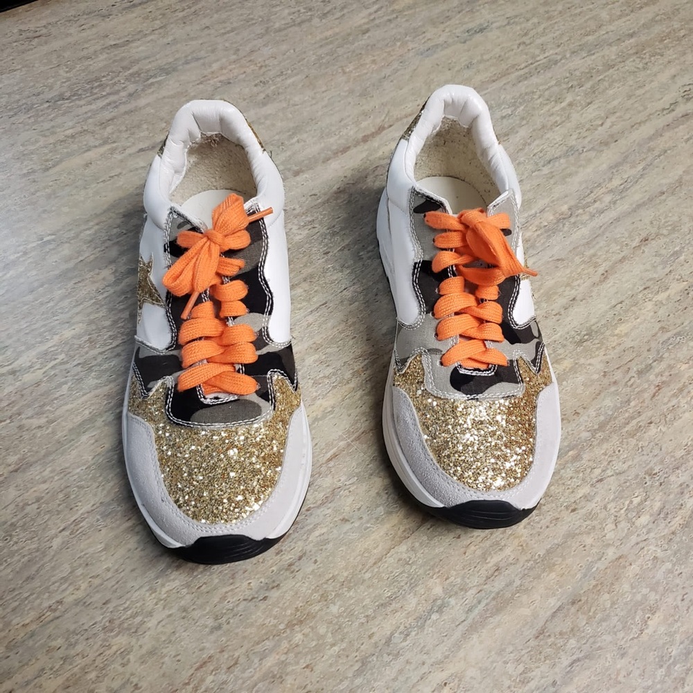 Modern rush glittery gold & camouflage sneakers